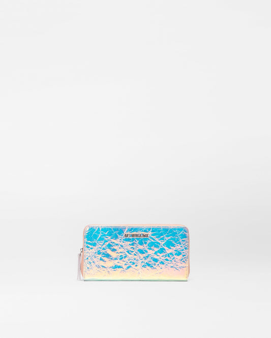 Pink Opal Leather Long Zip Round Wallet