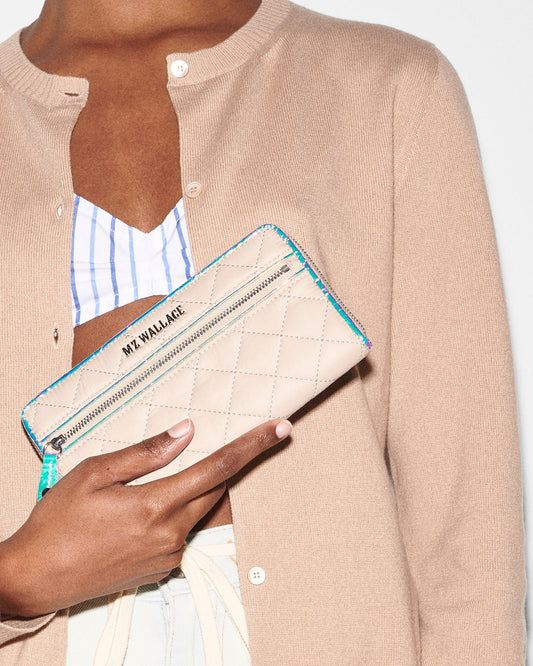 Mushroom/Pink Opal Leather Crosby Long Wallet