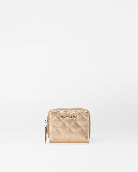 Honey Metallic Leather Small Zip Round Wallet