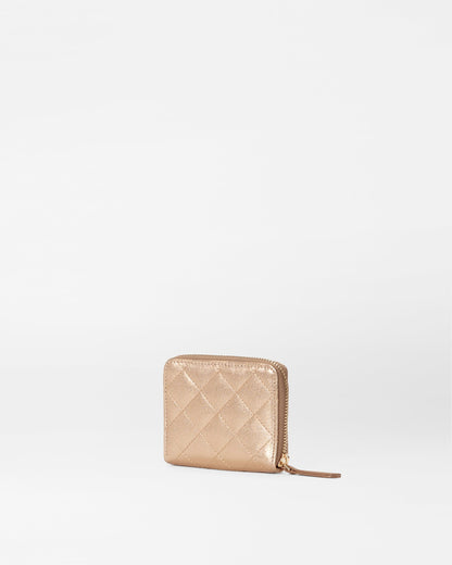 Honey Metallic Leather Small Zip Round Wallet