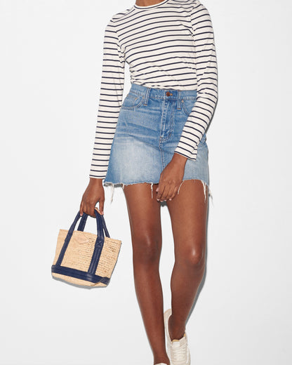 Raffia/Navy Mini Raffia Tote